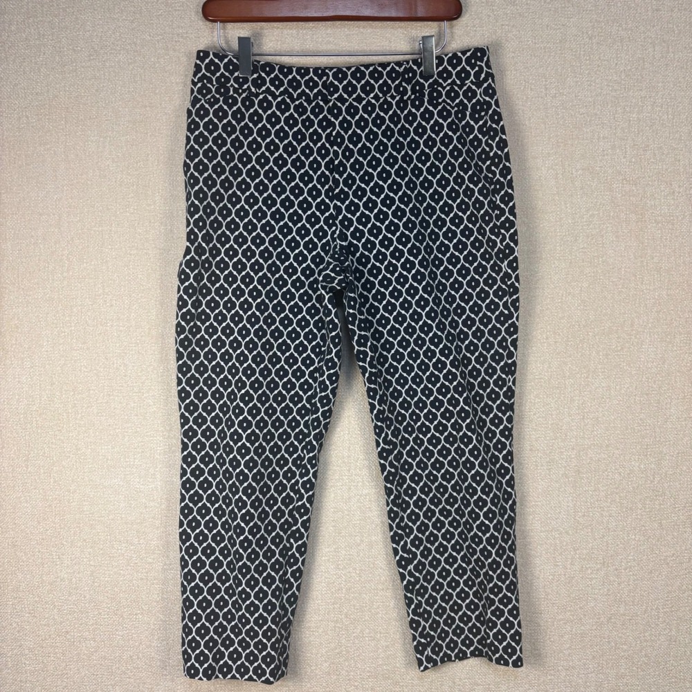 Charter Club Newport Slim Crop Pants Womens 6 Navy Blue White Geometric Print
